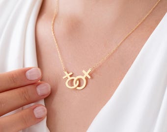 Lesbian Necklace , LGBTQ Pride Jewelry , Lesbian Couple Gift , Lesbian Jewelry , Sterling Silver Double Venus Necklace