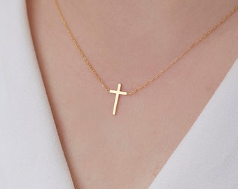 Gold or Sterling Silver Cross Necklace, 14k Solid Gold Cross Necklace, Dainty Cross Necklace, Sterling Silver Cross Necklace