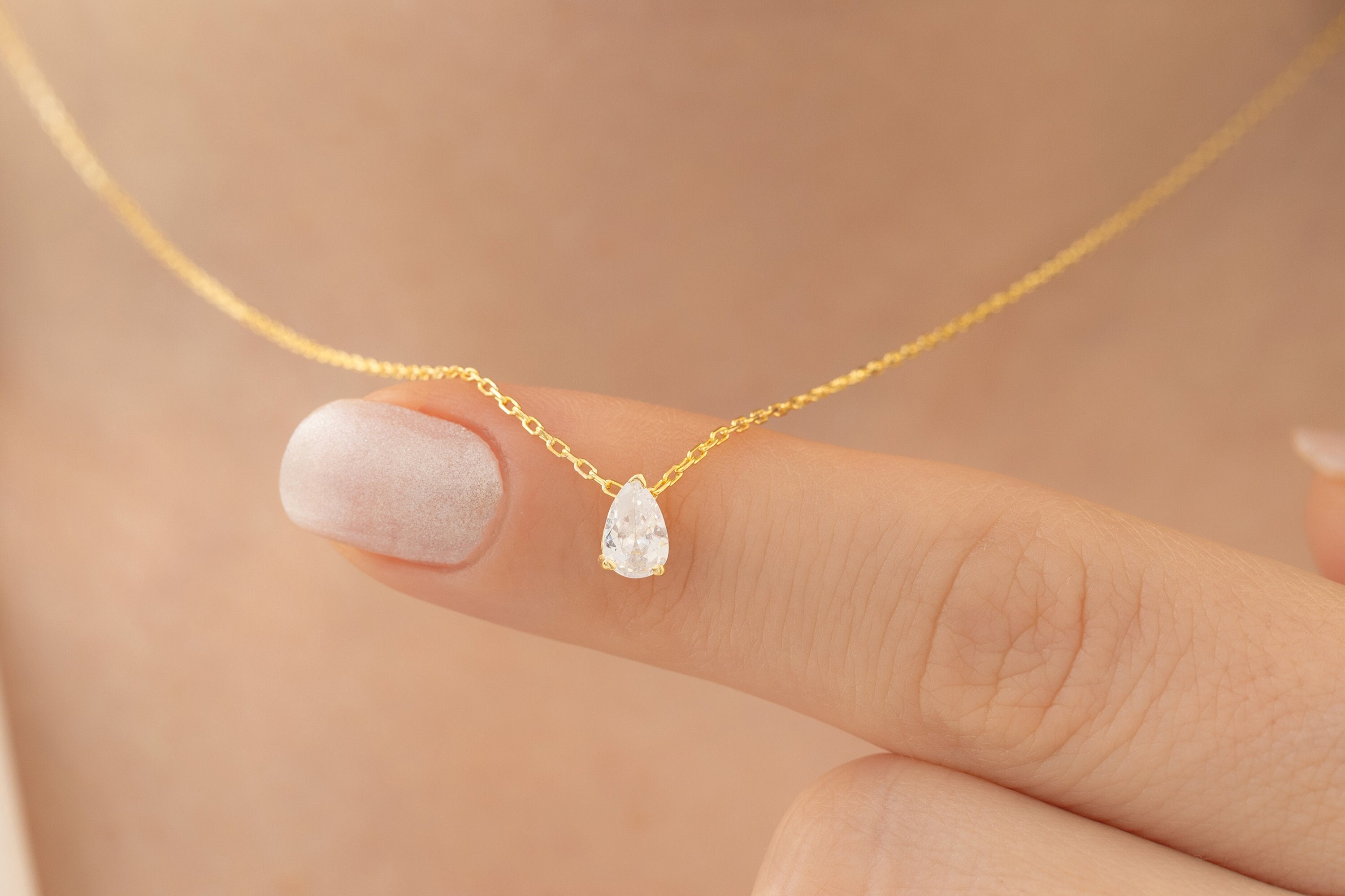 March Birthstone Necklace, 14k Solid Gold Birthstone