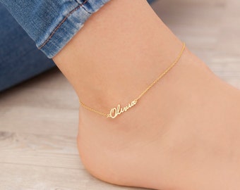 14k Solid Gold Name Fußkettchen, personalisierte Name Fußkette, Benutzerdefinierte Fußkettchen, Fußkettchen Armband mit Name, Gold Fußkettchen Name, ursprüngliche Fußkettchen, Geschenk für