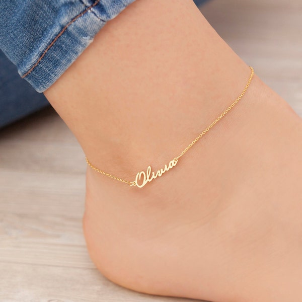 14k Solid Gold Name Fußkettchen, personalisierte Name Fußkette, Benutzerdefinierte Fußkettchen, Fußkettchen Armband mit Name, Gold Fußkettchen Name, ursprüngliche Fußkettchen, Geschenk für