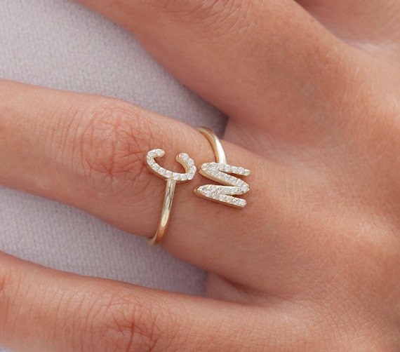 2 Initial and Lili Ring Set | Couple ring design, Initials, Gold pendants  for men