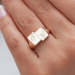 Buchstabenring, personalisierter Ring, Weihnachtsgeschenk, Geschenk für Sie, Geschenk für Sie, personalisierter Schmuck, Zwei-Buchstaben-Ring, Familienring, Geschenk