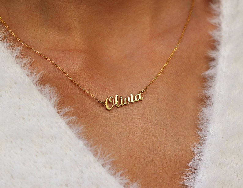 14k Solid Gold Name Necklace Mini Name Necklace Personalized Etsy