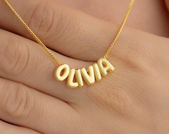 Custom 3D Bubble Name Necklace, Gold Name Necklace, Dainty Name Necklace, Bubble Necklace, 3D Name Necklace, Custom Necklace, 3D Letter