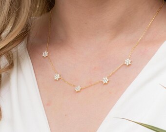 Collana con margherita, collana impilabile, collana con fiore di diamanti, collana delicata, collana con margherita in argento sterling 925, collana da sposa