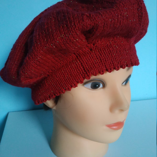 Béret coton femme rouge brillant Noel