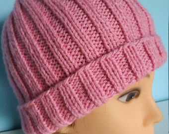 bonnet femme rose laine