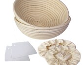 2-Pack Banneton Proofing Baskets for Sourdough Bread Round Wicker Cane Brotform Set for Batards with Dough Scraper Cloth Liner