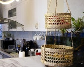 2 Tier Hanging Wall Baskets for Fruit Vegetable Storage Seagrass Wicker Decorative Wall Hanging Planter Flower Pot Holder Boho Home Decor