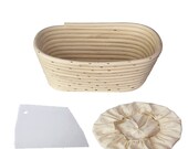 Oval Proof Baskets for Sourdough Batard Oval Wicker Cane Banneton Brotform Basket Set for Batards with Dough Scraper Cloth Liner