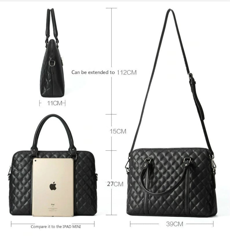 her gift Black Genuine Leather Women Handbag Business Briefcase Bag Women/'s 14 Inch Laptop Bags Female Cow Leather Diamond Lattice Bag