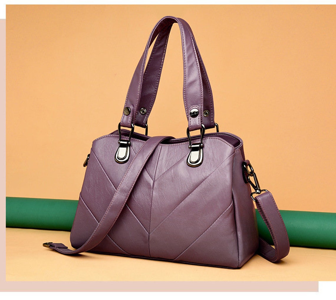 3 Pockets Women Genuine Leather Handbags High Quality Purses Etsy