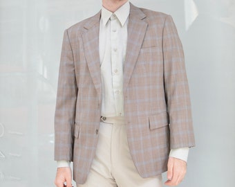1990s Vintage Checkered Blazer / Tailored Men Suit Blazer Size M Regular fit