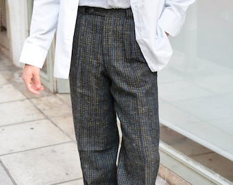 Vintage Pleated 80s Checkered Office Trousers / Unisex Men High Rise Suit Trousers