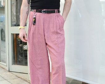 Vintage Pleated 60s Office Trousers / Unisex Men High Rise Suit Trousers