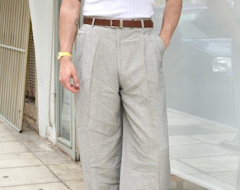 Vintage Pleated 80s Plaid Office Trousers / Unisex Men High Rise Suit Trousers