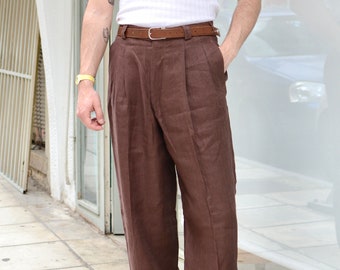 Pantaloni da ufficio a pieghe vintage anni '80 / Pantaloni da completo da uomo unisex a vita alta