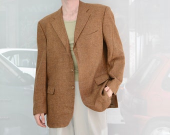 1990s Vintage Camel Blazer / Tailored Size L Regular fit / Woolen