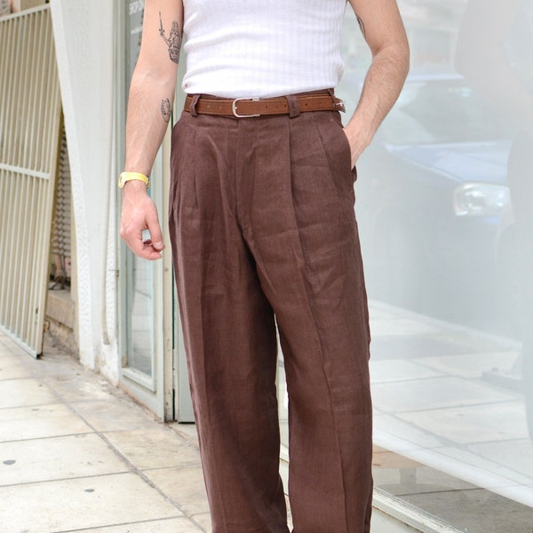 Pantalon de bureau plissé vintage des années 80/Pantalon de costume unisexe taille haute pour hommes