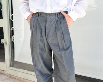 Vintage Pleated 60s Office Trousers / Unisex Men High Rise Suit Trousers