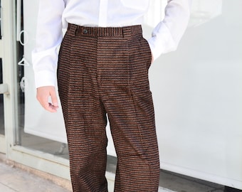 Vintage Pleated 80s Woolen Office Trousers / Unisex Men High Rise Suit Trousers