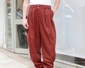 Vintage Pleated 50s Office Trousers / Unisex Men High Rise Suit Trousers