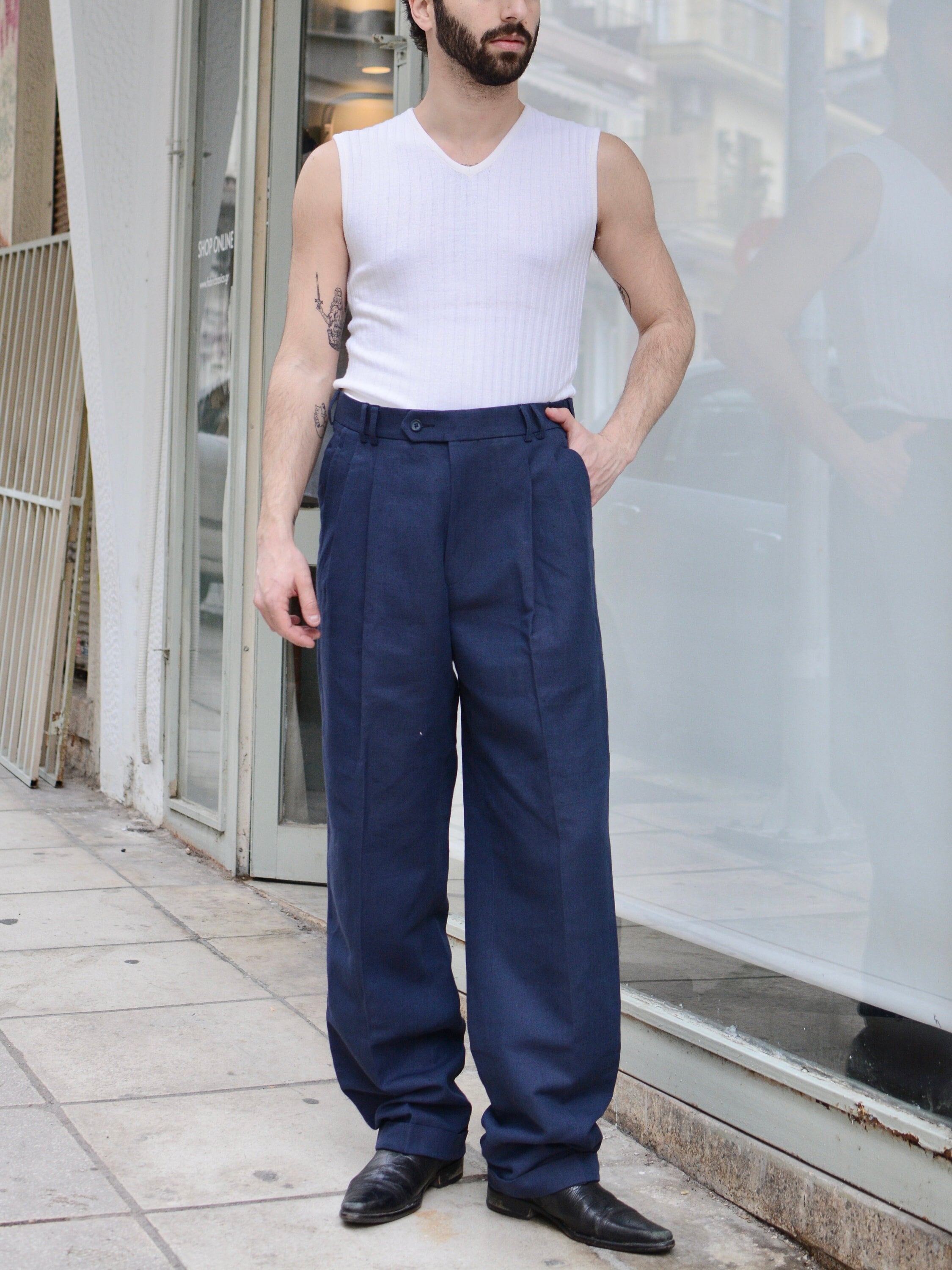 Vintage Pleated 80s Office Trousers / Unisex Men High Rise