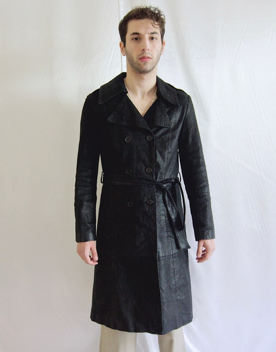 Vintage Y2k Leather Trench Coat Men Leather Trech