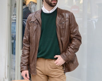 Vintage 90s Brown Biker Leather Jacket