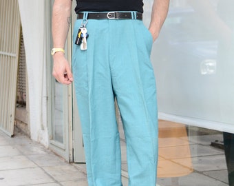 Vintage 80s Pleated Office Trousers / Unisex Men Woolen Suit Pants