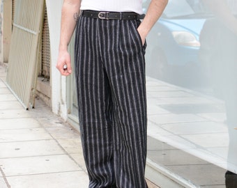 Pantalon de costume de bureau plissé à rayures vintage des années 80