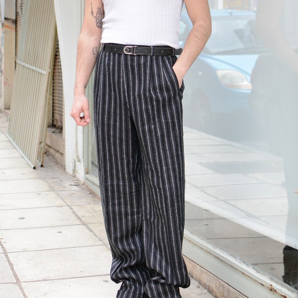 Vintage 80s Pleated Striped Office Suit Trousers