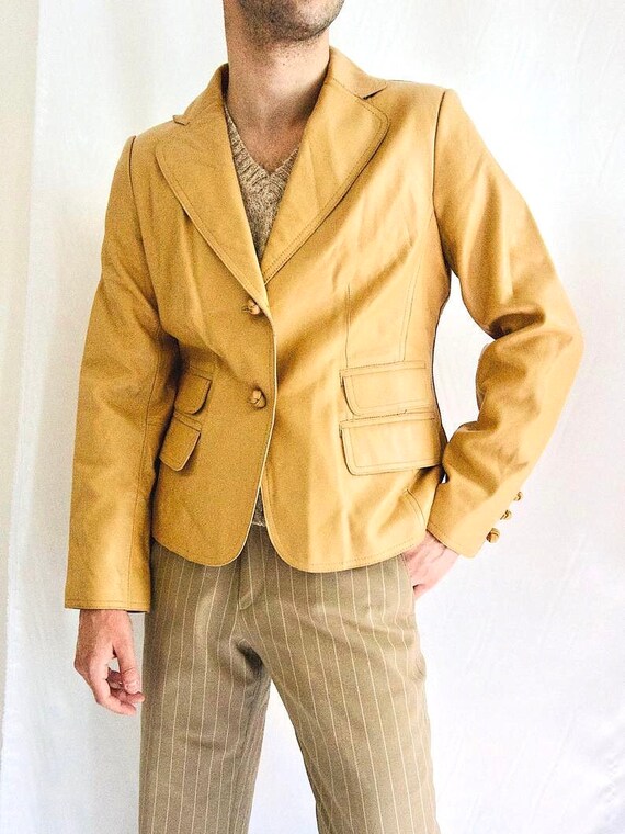 90s Vintage Office Leather Jacket Women Leather Jacket Men Leather Jacket Minimal Leather Jacket Mustard Leather Jacket 3 Buttons Jacket