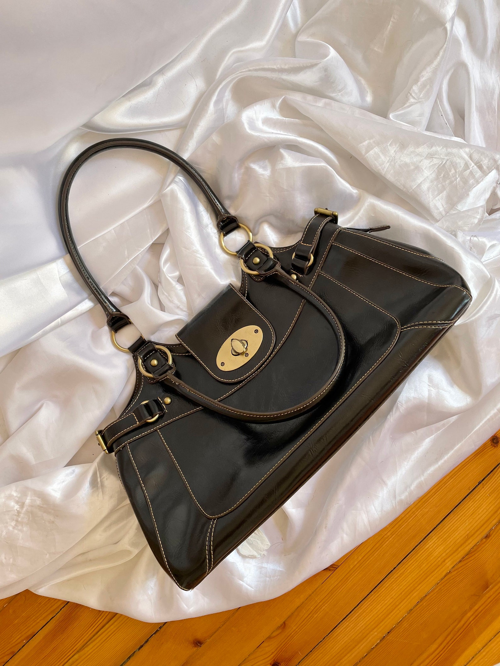 Y2k Vintage Leather Shoulder Bag Top Handle Vintage Leather Etsy