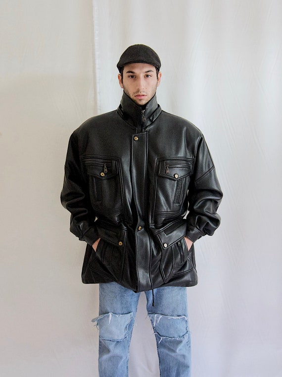 Vintage 80's Leather Jacket Men Leather Jacket Siz