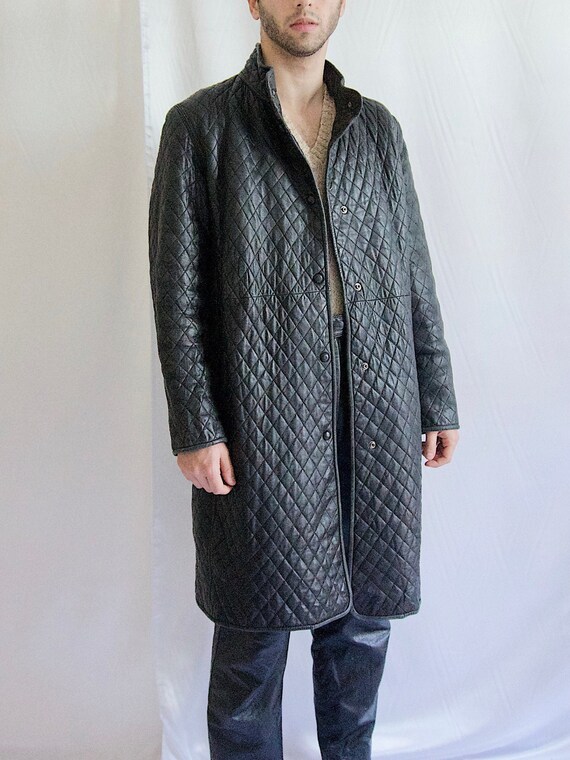Y2k Leather Puffer Coat Mens Leather Coat Buttons