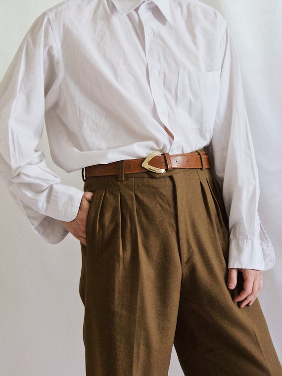Vintage Wool Pleated Pants Brown Wool Pleated Pant