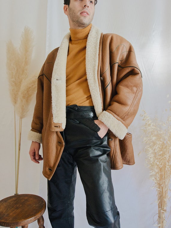 80's Shearling Sheepskin Brown Jacket Lamp Leather