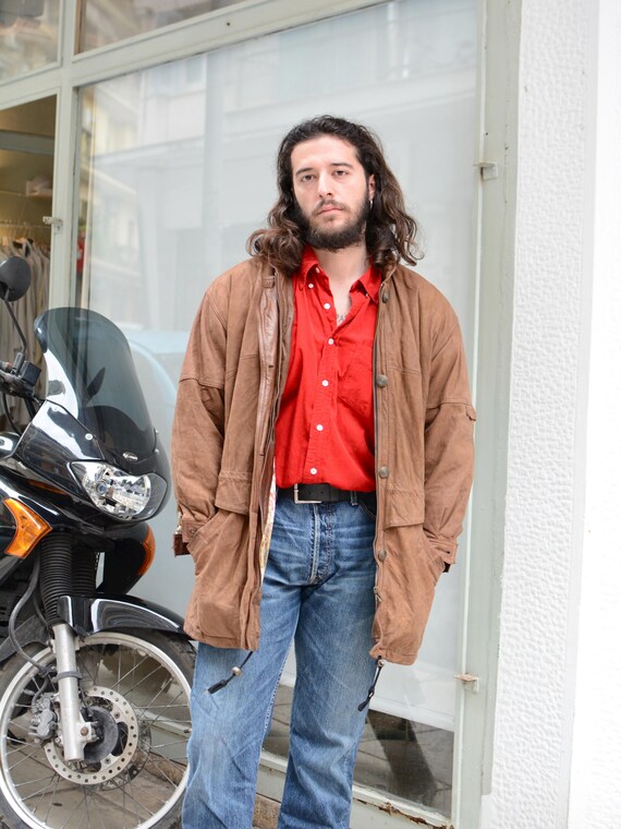 Vintage 80s Parka Brown Leather Unisex Jacket Etsy
