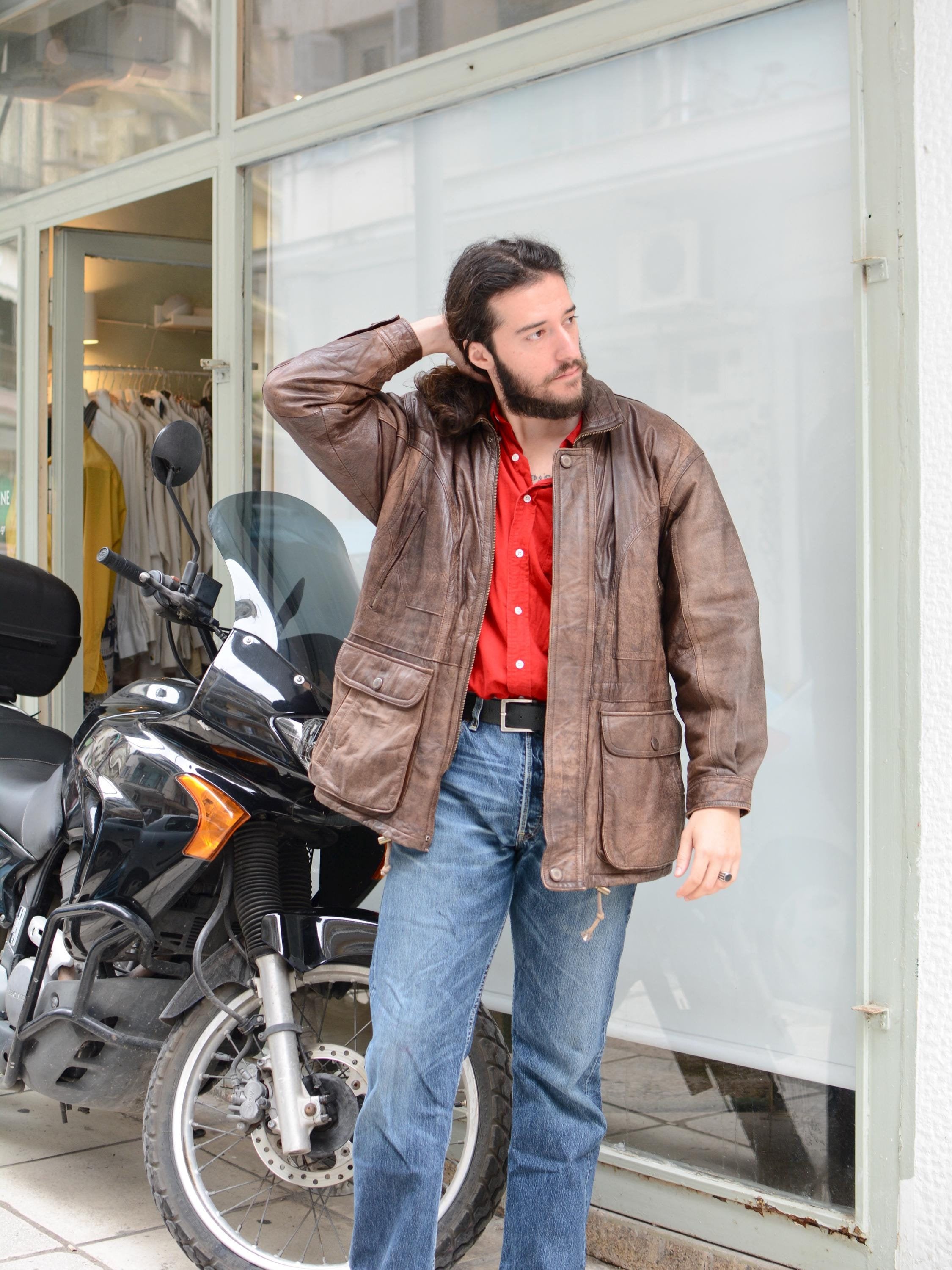 Vintage 80s Bomber Brown Leather Unisex Jacket - Etsy Vintage 80s Bomber Brown Leather Unisex Jacket - Etsy