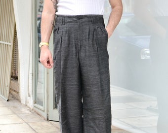 Vintage 50s Pleated Office Trousers / Unisex Men Woolen Suit Pants