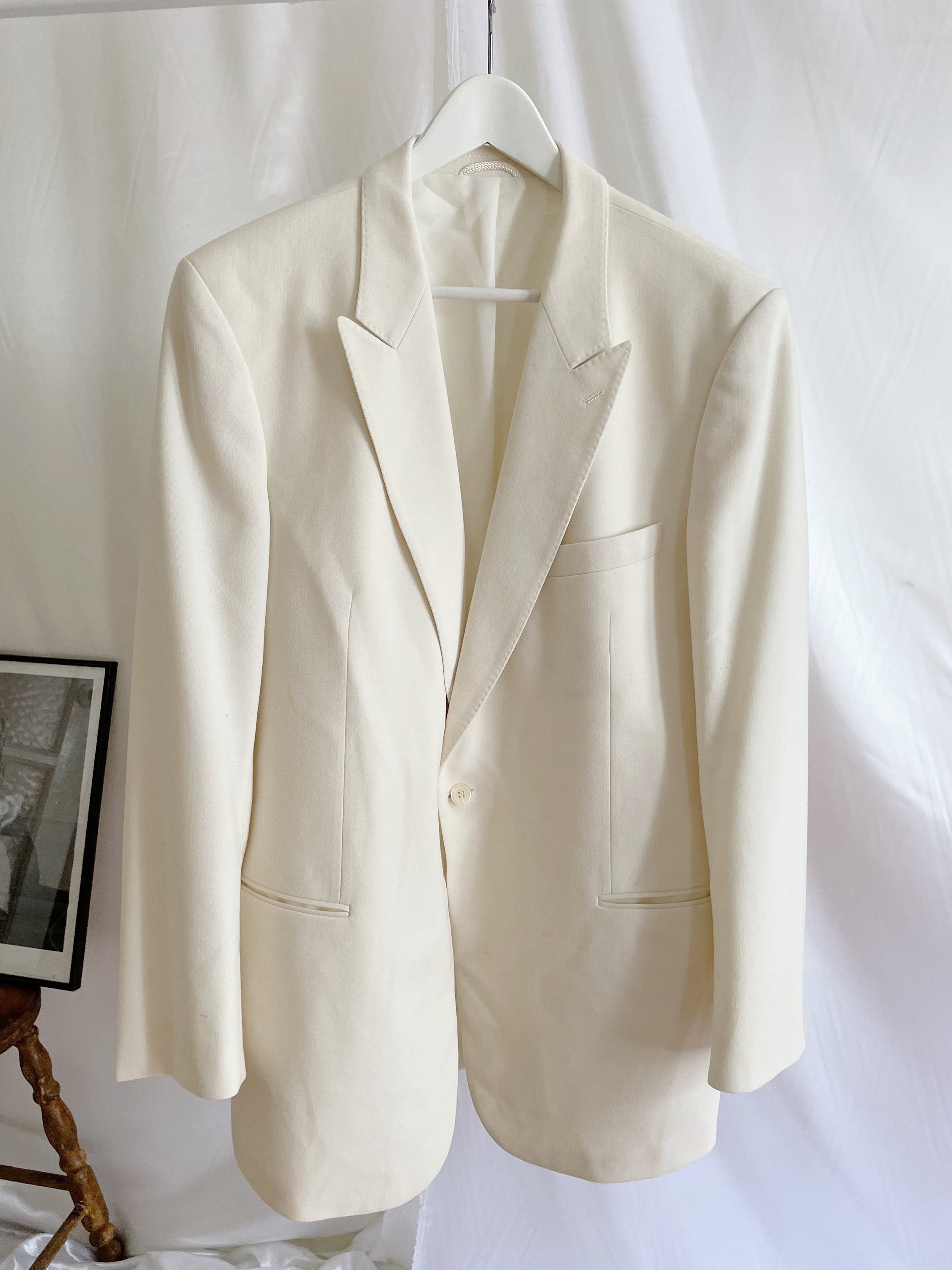 1990s Men Ivory Blazer Wool Unisex Ivory Retro Blazer Women | Etsy