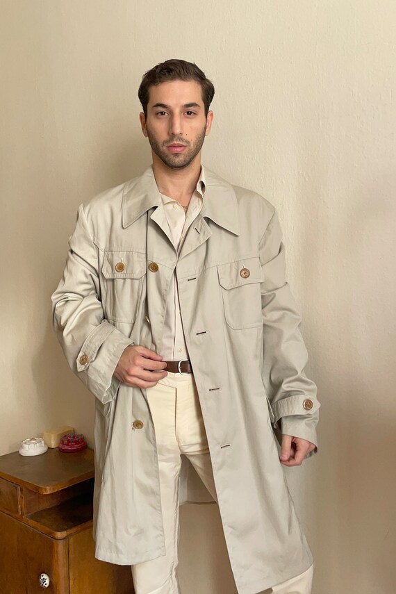 1990s Vintage Trench Coat off White Size L Regular Fit Cotton