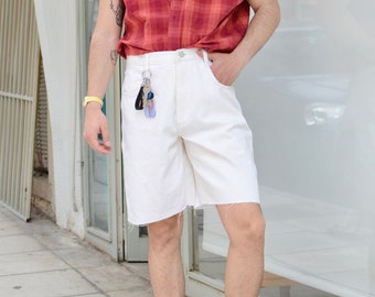 Vintage 80s Above -Knee Denim Shorts / Unisex Men Summer Shorts