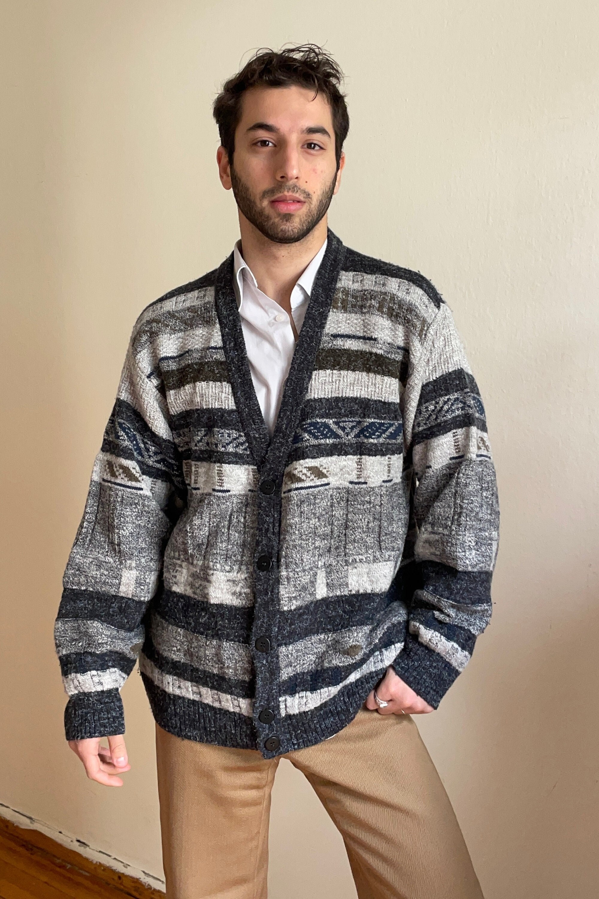 Men Vintage Boho Abstract Cardigan Men 