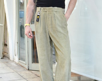 Vintage Pleated 70s Corduroy Trousers / Unisex Men High Rise Suit Trousers