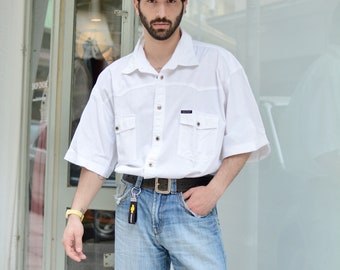 Vintage 80s Denim Summer Unisex Shirt Short Sleeve