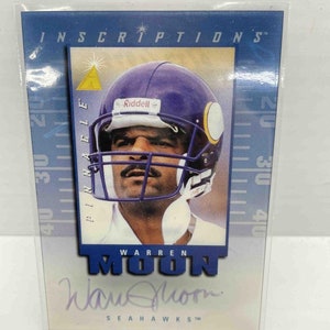 Tarjeta de fútbol coleccionable vintage de Warren Moon, 1997, autografiada por Pinnacle Inscriptions