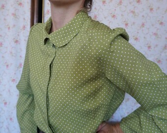 green polka dot top